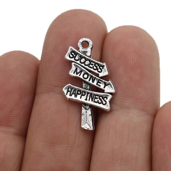 8 Sign Posts Charms Sign Charms Roads Paths to Success Money or Happiness Atq Silver Inspirational Graduation Jewelry Supplies 25x16 mm