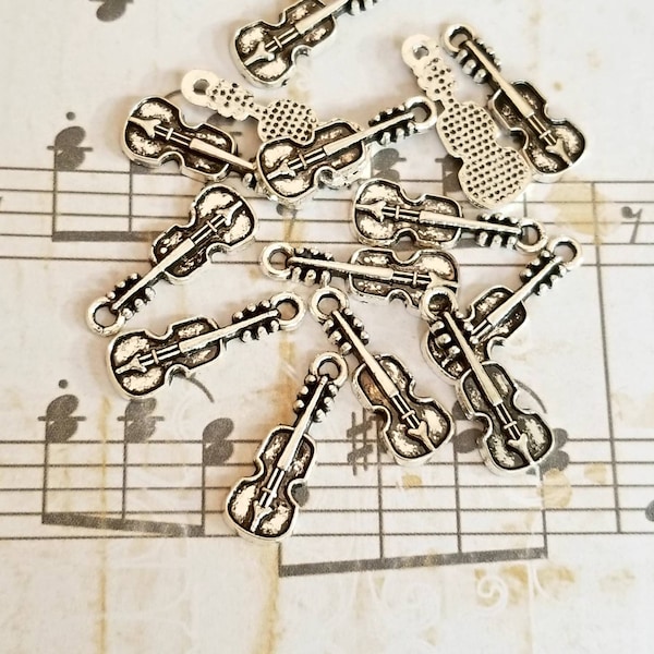 Sweet Little Violin Charms Mini Music Charms Band Orchestra Jewelry Supplies 20x7mm or 24x7mm