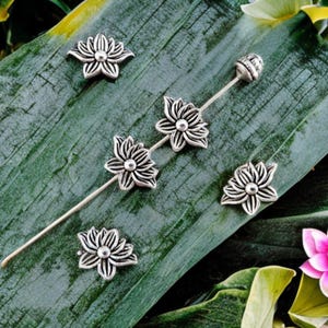 12 Lotus Flower Spacer Beads, Boho Beads, Double Sided Atq Silver Tone Serene Yoga Rebirth Beading Jewelry Supplies 13x9x3mm