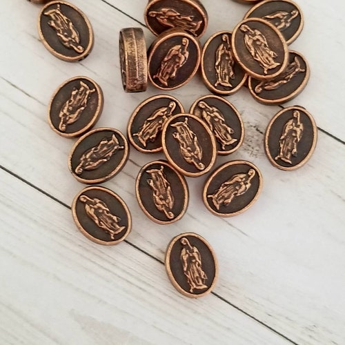 12 Deep Copper Catholic Spacer Beads Virgin Mary Beads Rosary Parts Bracelet Charms Jewelry Supplies 9x7.5mm
