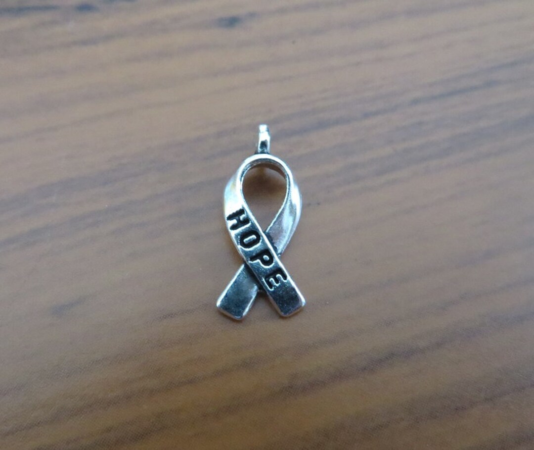 12 Hope Awareness Ribbon Charms Well Crafted Small Silver Tone Survivor ...