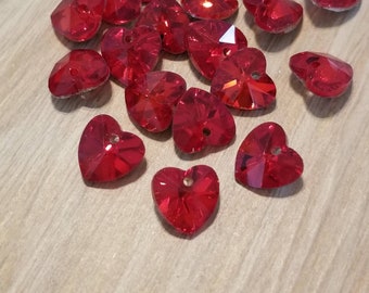 Ruby Red Heart Charms Pressed Glass Heart Charms Valentine's Day Beads Heart Jewelry Supplies 10mm