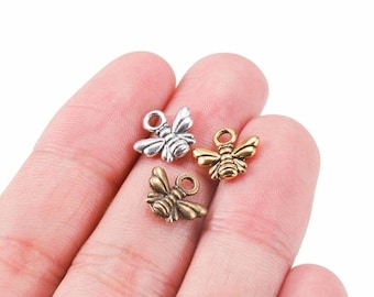 Tiny Bee Charms Silver Bronze Antique Gold Mini Honey Bees Sweet Little Nature Jewelry Supplies Save the Bees 10x11mm