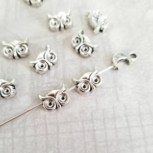 12 Little Owl Spacer Beads Adorable Owl Beads Bracelet Charms Bird Beads Owl Jewelry Supplies 10x7.5mm