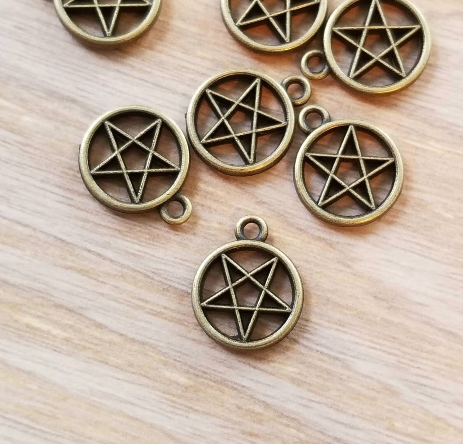 Small Pentacle Charms Mini Bronze Pentagram in Magic Circle Etsy