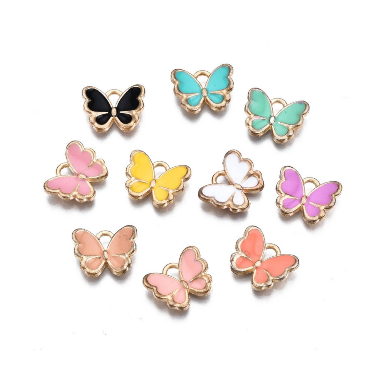 6 Enamel Butterfly Charms Colorful Small Butterfly Charms Etsy