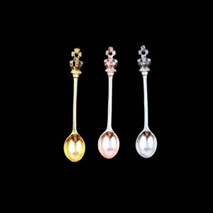 2 Long Spoon Charms Royal Spoons Crown Spoons Beautiful Well Crafted Antique Gold or Light Rose Gold Spoon Pendants Jewelry Supplies 57x11mm