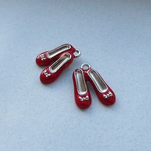 2 Red Slipper Charms There's No Place Like Home Ruby Slipper Charms Red Shoes Oz Jewelry Supplies Hand Painted - Read Details 19x14 mm