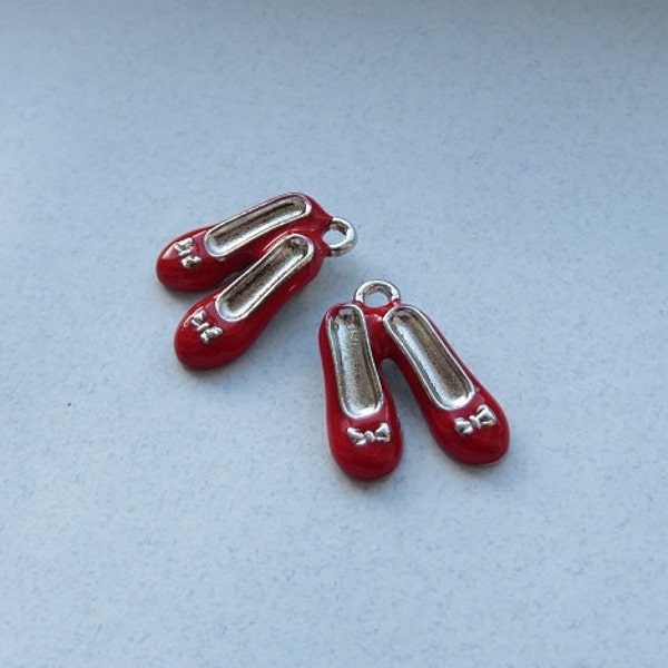 2 Red Slipper Charms There's No Place Like Home Ruby Slipper Charms Red Shoes Oz Jewelry Supplies Hand Painted - Read Details 19x14 mm