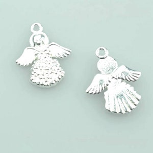 10 Darling Bright Silver Angel Charms Daisy Angels Friendship Memorial Jewelry Supplies 21x16mm