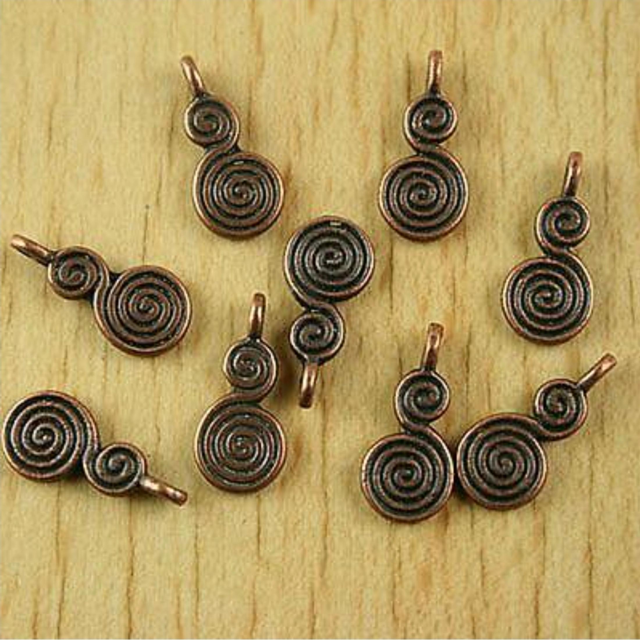 Labyrinth Charm 10 Copper Double Labyrinth Charms Small Mystical Spirals Meditation ...