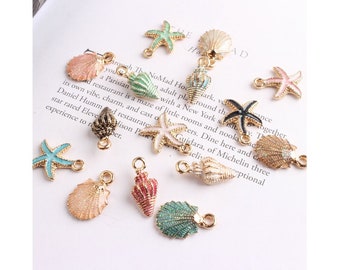 5, 10 or 20 Assorted Enameled Colorful SEA SHELL Charms Small Mermaid Beach Cruise Shells Jewelry Supplies