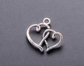 10 Double Heart Charms Intertwined Two Hearts Antique Silver Jewelry Supplies Read Details 20x19 mm