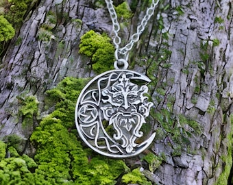 Celtic Green Man of the Forest Pendant Pewter Look Rustic Mythical Green Man Pendant on Chain Nature Wicca Jewelry Supplies