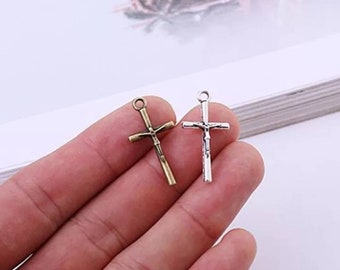 6 Crucifix Charms Silver Bronze Crucifix Pendants Rosary Parts Jewelry Supplies 28x14mm