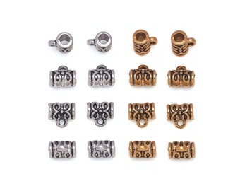 Lovely Little Bails Mini Silver and Antique Gold Bails for Beading or Thin Cord Charm Holders Connectors Jewelry Supplies 7x7x4.5mm Hole 1.8