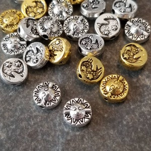 Little Sun and Moon Spacer Beads Antique Gold or Silver Celestial Bracelet Charms Beading Star Beads Boho Jewelry Supplies 7.5mm
