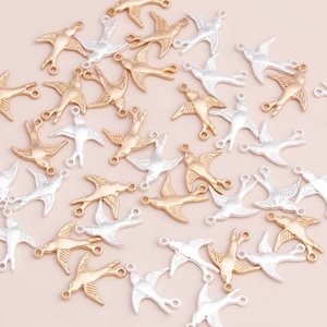 Bird Connectors Bright  Silver Soft Gold Bird Charms Sweet Little Song Bird Connector Charms Necklace  Bracelet Jewelry Supplies 20x16mm