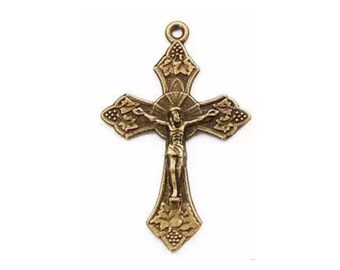 6 Bronze Crucifix Charms Religious Charms Catholic Charms Rosary Parts Jewelry Supplies 28x18mm About 1.1"