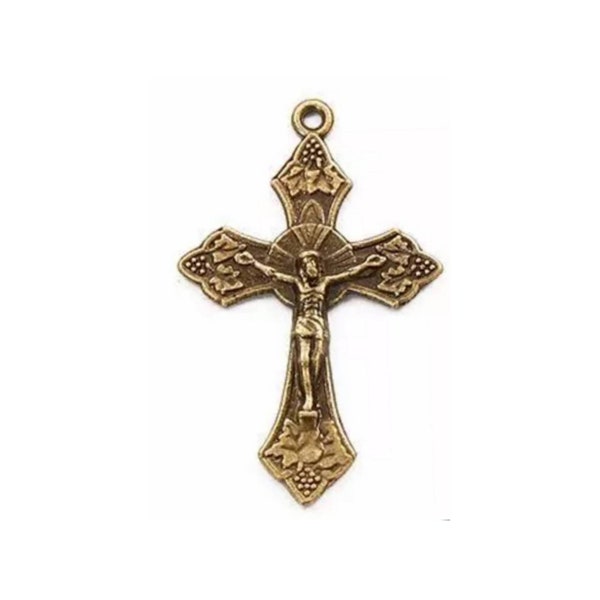 6 Bronze Crucifix Charms Religious Charms Catholic Charms Rosary Parts Jewelry Supplies 28x18mm About 1.1"