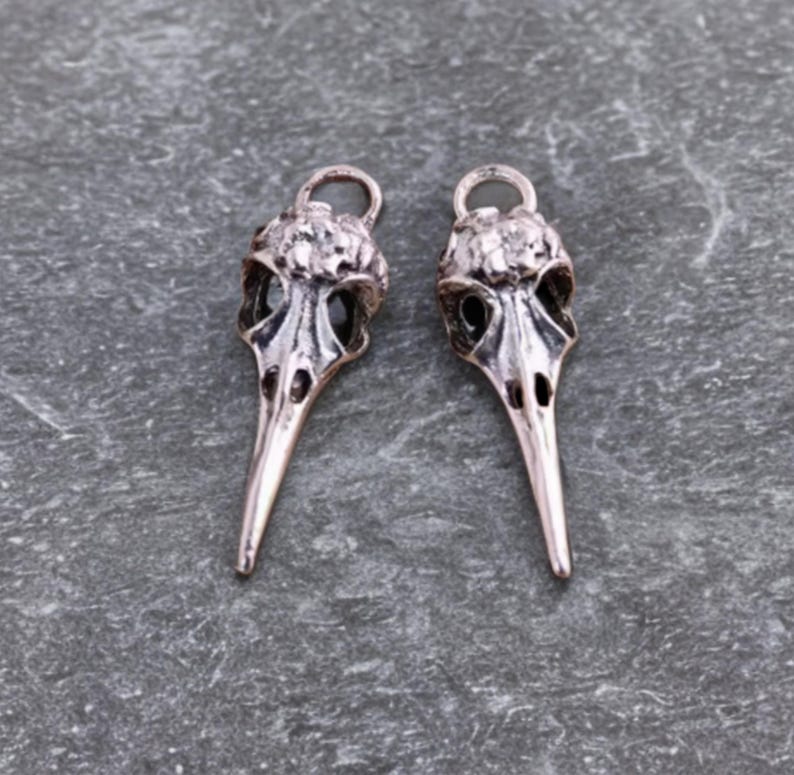 2 Bird Skull Pendants with Flower Plague Doctor Mask Charms READ DETAILS Long Beak Birds Creepy Gothic Jewelry Supply About 41x14mm image 5