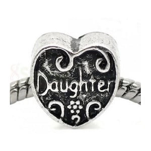 One Daughter Heart Spacer Bead Daughter Charm for Creating European Bracelets Carved Look Jewelry Supplies