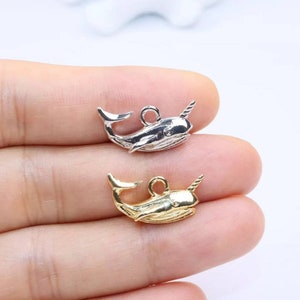 Narwhal Charms Well  Crafted Arctic Whale Charms Silver or Gold Ocean Animal Charms 3D Beach Charms Jewelry Supplies 20x10mm