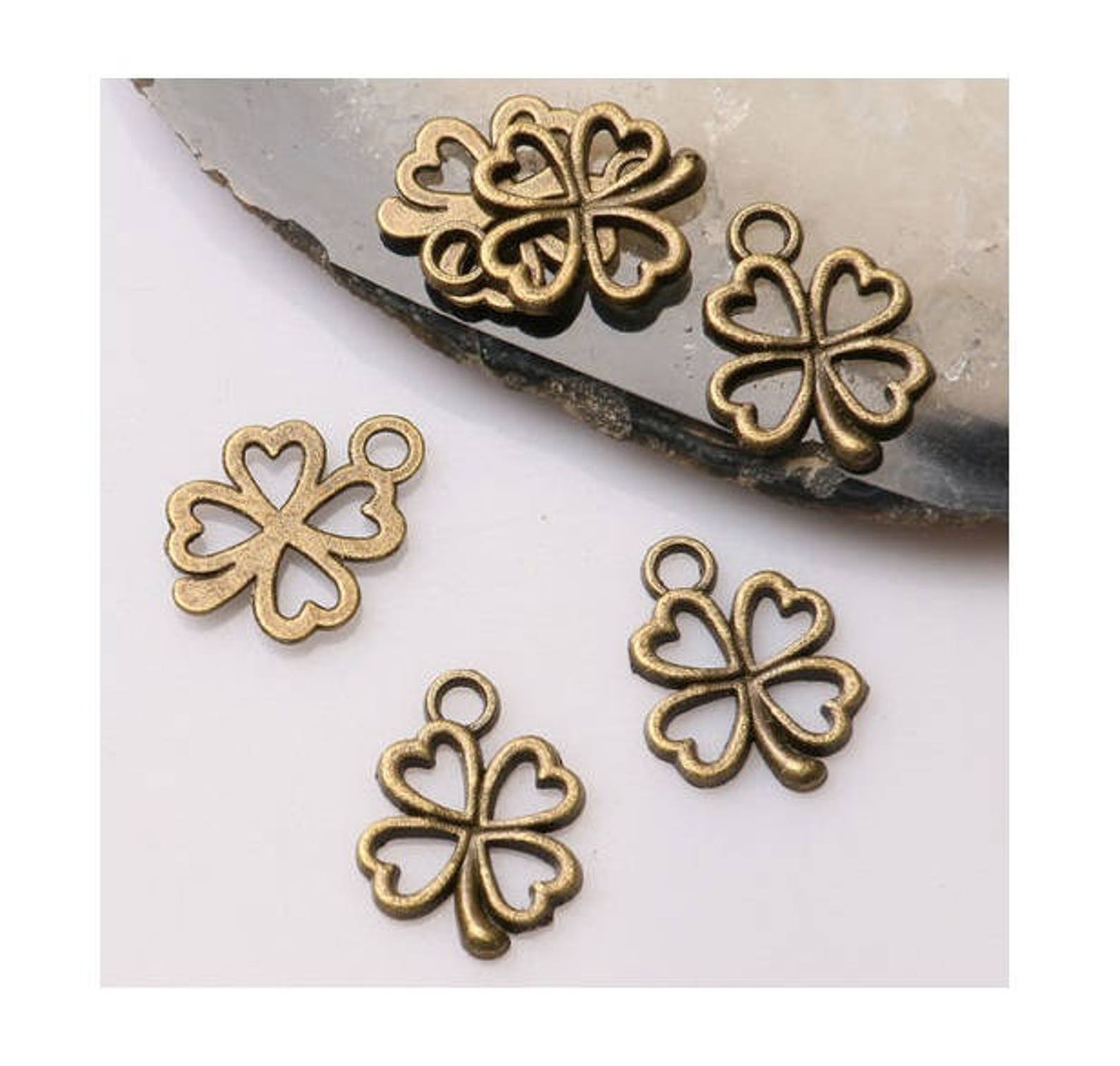 Four Leaf Clover Charms Cute Small Open Irish Lucky Bronze St. Etsy