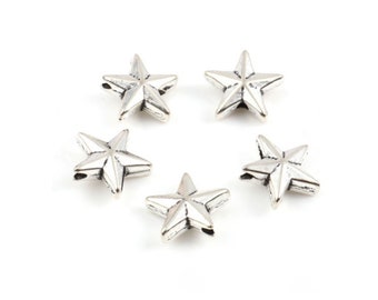 12 Lovely Star Spacer Beads Antique Silver Star Beads Christmas Star Beads Celestial Jewelry Supplies 13x12mm