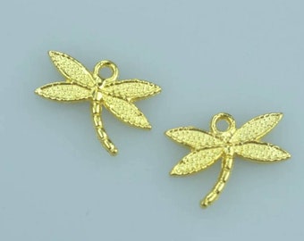 Pretty Gold Dragonfly Charms Small Dragonfly Pendants Double Sided Design Jewelry Supplies 18x14mm
