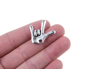 Sign Language ASL I Love You Pendants Hand Signs Solid Large Charms  Kindergarden Teacher Poem Jewelry Supplies 29x27mm