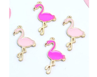 Flamingo Charms Enamel Large Flamingos Light or Dark Pink over Gold Base Beach Pendants Tropical Bird Pendants Jewelry Supplies 36x23mm