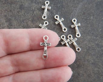 12 Mini Crucifix Charms Christian Faith Very Small Cross Pendants Religious Catholic Rosary Parts Jewelry Supplies 18x9 mm