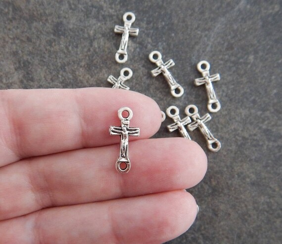 Mini Crucifix Connector Charms Very Small Beading Rosary Parts Catholic  Jewelry Supplies 18x8mm