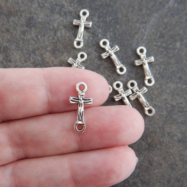 Mini Crucifix Connector Charms Very Small Beading Rosary Parts Catholic Jewelry Supplies 18x8mm