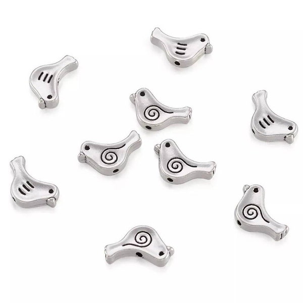 12 Bird Spacer Beads Silver Gold Bronze Bird Beads Dove Beads Bird Charms Jewelry Supplies 15x9mm