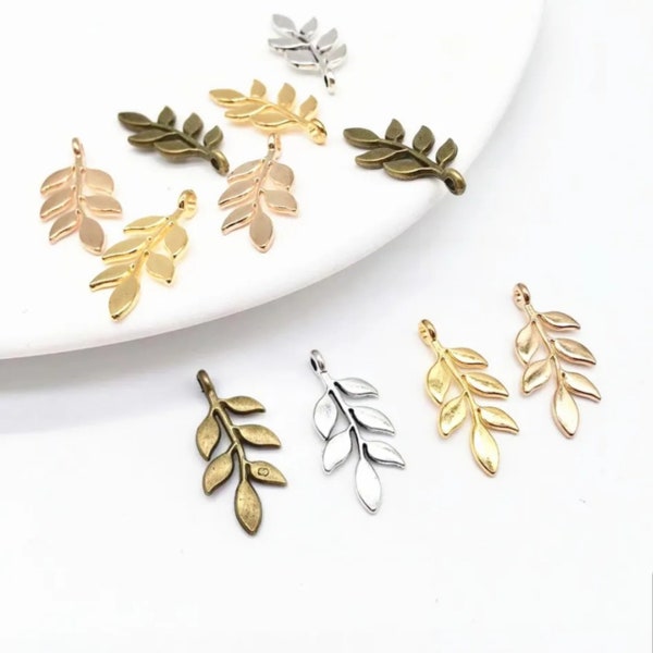 Gorgeous Leaf Charms Branch Charms with Leaves Bronze Silver Gold Champagne Gold Soft Gold Leaf Findings Fall Jewelry Supplies 24x12mm