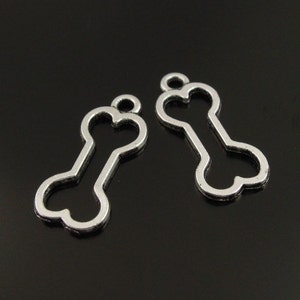 Bone Outline Charms Makes Cute Earrings Antique Silver Tone Bones Pet Halloween Charm Jewelry 11x23 mm