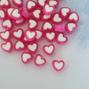 Hot Pink and White Heart Beads Candy Heart Spacer Beads Acrylic Heart Charms Bracelet Valentine's Day Jewelry Supplies 8.5x7.5mm