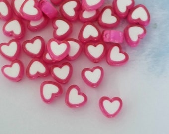 Hot Pink and White Heart Beads Candy Heart Spacer Beads Acrylic Heart Charms Bracelet Valentine's Day Jewelry Supplies 8.5x7.5mm