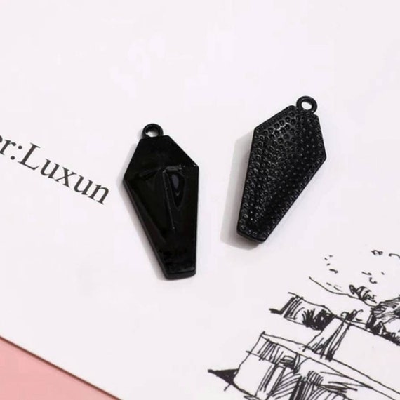 Small Black Coffin Charms Casket Charms Macabre Halloween Charms Enamel Coffin Charms Halloween Jewelry Supplies 26x12mm