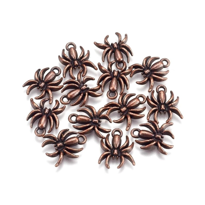 Copper Spider Charms Creepy Crawley Deep Copper Spiders Halloween Charms Fall Jewelry Supplies 18x15mm image 1