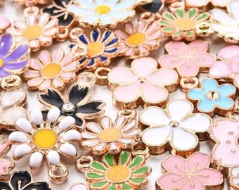 Enamel Flower Charms Random Assortment of Small Enamel Flower Charms Jewelry Supplies