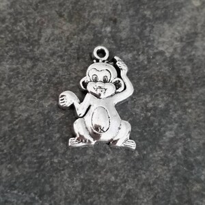 6 Monkey Charms Shiny Silver Monkeys Animal Zoo Charms Pendants Jewelry Supplies 22x16mm