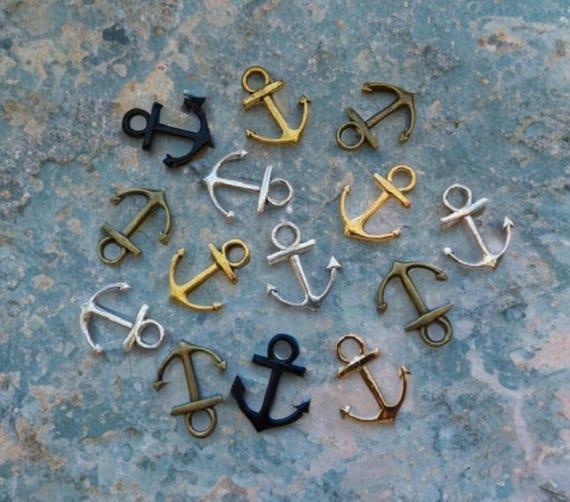 12 - 50 Assorted Color Small Anchor Bracelet Connector Charms Random Color Assortment Nautical Jewelry Supplies  15x18mm