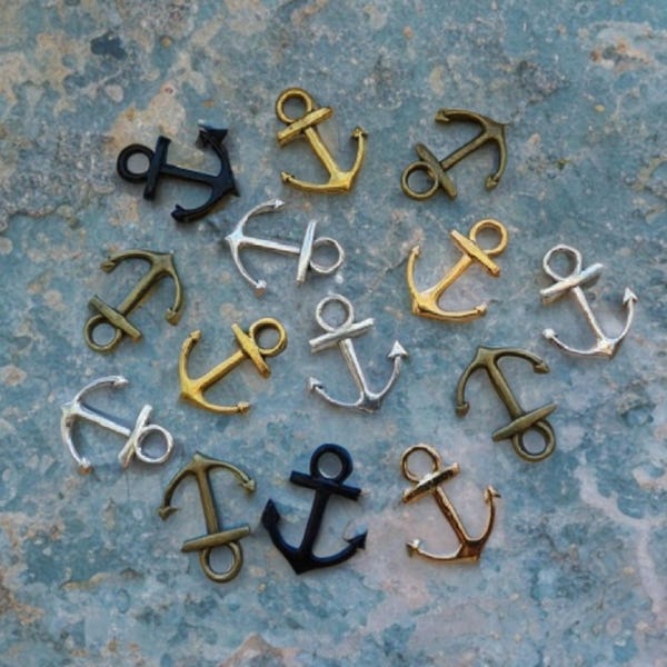 12 - 50 Assorted Color Small Anchor Bracelet Connector Charms Random Color Assortment Nautical Jewelry Supplies  15x18mm
