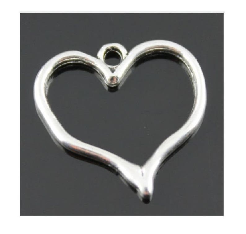 10 Open Heart Charms Slightly Bent and Battered Design Love Hurts Valentine's Day Charms Heart Pendants Jewelry Supplies 22x23mm NOTE SIZE image 3