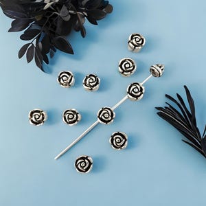 Rose Spacer Beads Deep Carved Look Small Valentine Roses Silver Rose Beads Flower Beads Jewelry Beading Supplies 7x3.5 mm RB03