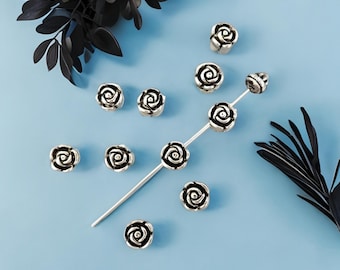 Rose Spacer Beads Deep Carved Look Small Valentine Roses Silver Rose Beads Flower Beads Jewelry Beading Supplies 7x3.5 mm RB03