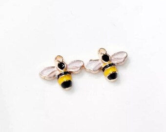 Tiny Enamel Bee Charms Enamel Mini Honeybee Charms Very Small Beekeeping Charms Bee Jewelry Supplies 14x13mm